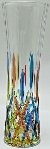 Jarrón vintage de cristal transparente Venezia corte cruz decorado arco iris - Imagen 4 de 9