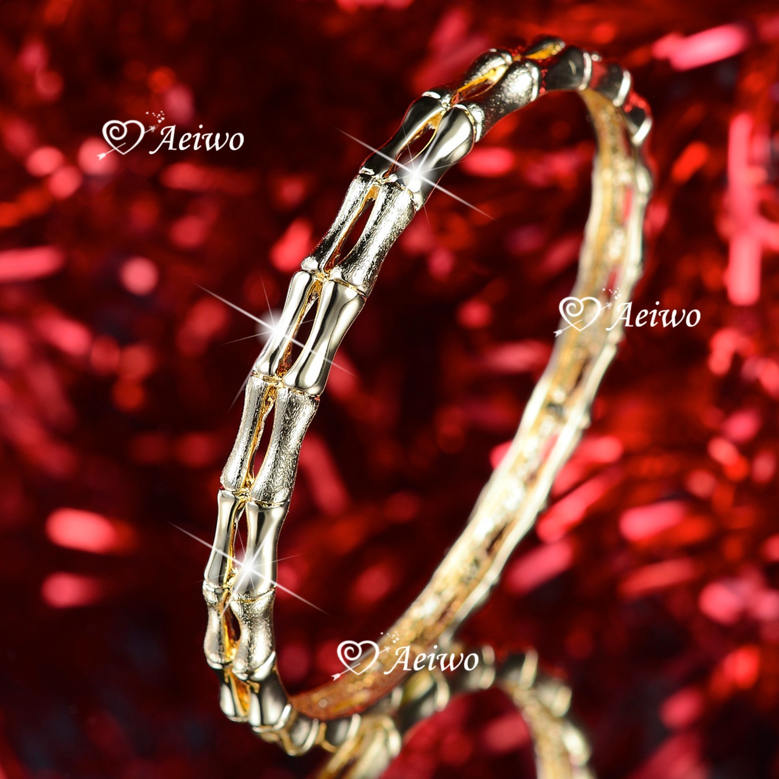18K 18CT YELLOW GOLD FILLED SLIP ON LADY WOMENS BRACELET DOUBLE BONE BANGLE