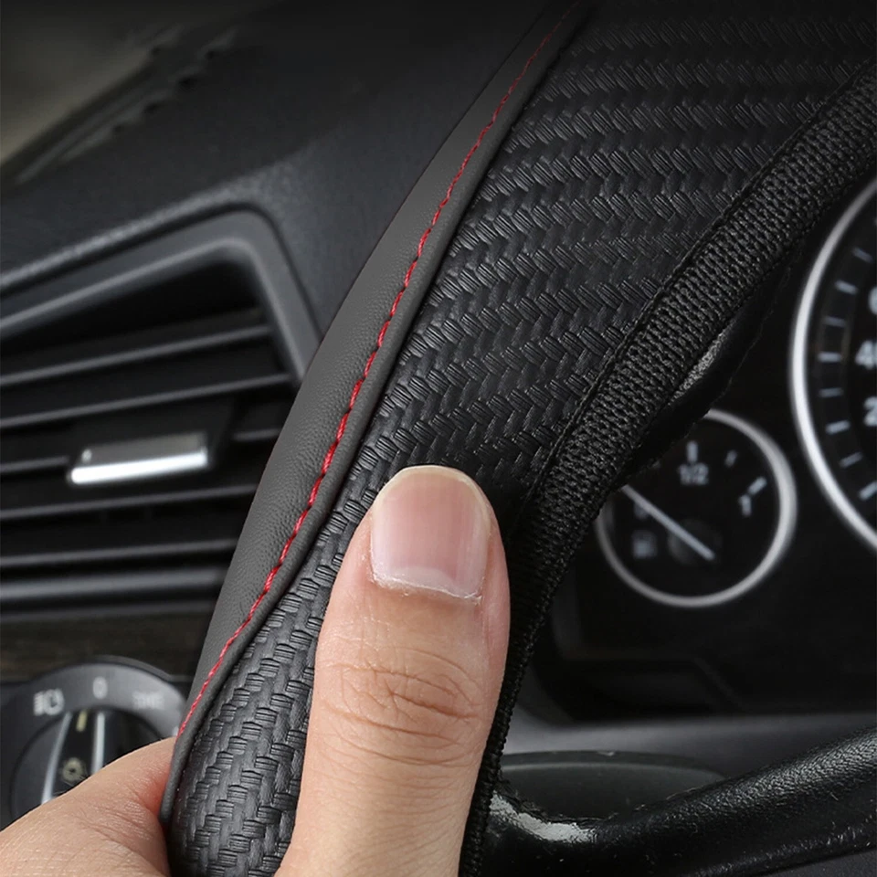 Cubierta de volante de fibra de carbono antideslizante transpirable para coche Nissan 15" Foto 4 de 4