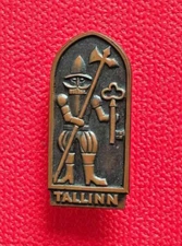 Old Tallinn Estonia Guard with halberd and key Vintage Pin Badge