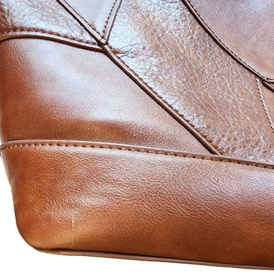 Frye & Co Congac Brown Faux Leather Large Tote Bag Side Tassels Western