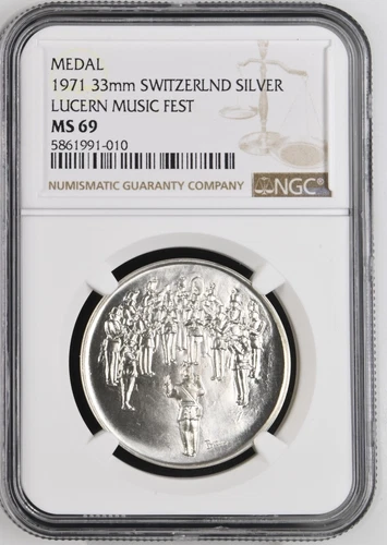 1971 SWITZERLAND SILVER LUCERN MUSIC FEST MEDAL -33MM - NGC MS 69