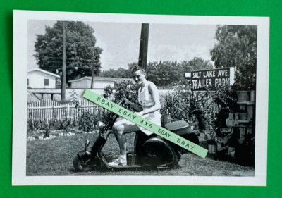 Found 4X6 PHOTO of Old Cushman Motor Scooter with Pretty Girl Rider Salt Lake