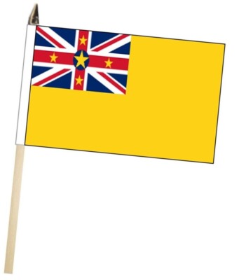 Niue Large Hand Flag With Wooden Pole (18'' x 12'')