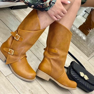 Tronchetti donna con borchie stivaletti bassi traforati stivali estivi  freschi | eBay