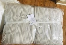 Pottery Barn Soft Cotton Stripe Quilt Set Ivory Flax Queen 2 Standard Shams 3pc.