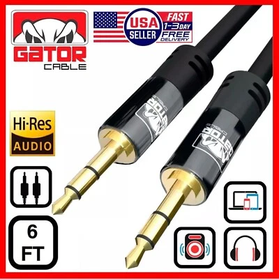 GATOR CABLE AUX Audio Cable 3.5mm Male to Male For Phone iPhone Samsung Android LG BLACK 6FT