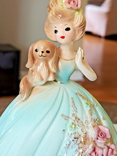 HTF Vintage JOSEF ORIGINALS Summer Days Series -Lady in Blue Dress w Puppy Dog