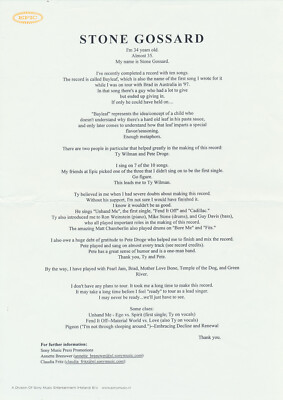 Pearl Jam - Stone Gossard - Bayleaf - 2001 [Holland] - Press Release