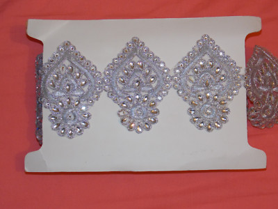 1m 7cm silver crystal indian arabic paisley braid beaded lace bridal wedding