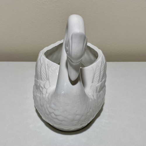 Vintage Swan Figurine White Planter Trinket Dish Home Decor Ornament Bird Vase - Picture 2 of 14