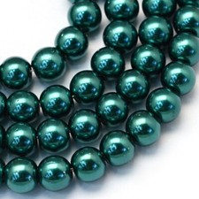 A Glass Pearl Bead round lot of 5 strands 31 INCH LONG 8mm TEAL X3