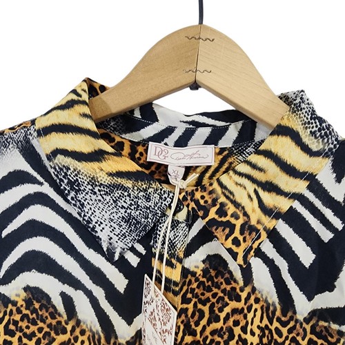 DG2 Diane Gilman Silk Blend Top Blouse Button Down Shirt Mixed Animal Print XL - Picture 9 of 10