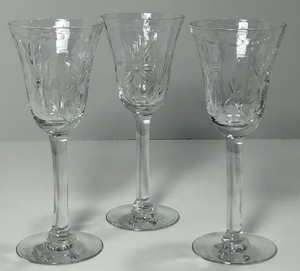 Details about Vintage Set Of 3 Etched Thin Crystal Stemware Glasses Floral Pattern 4 1/4\u201d Tall