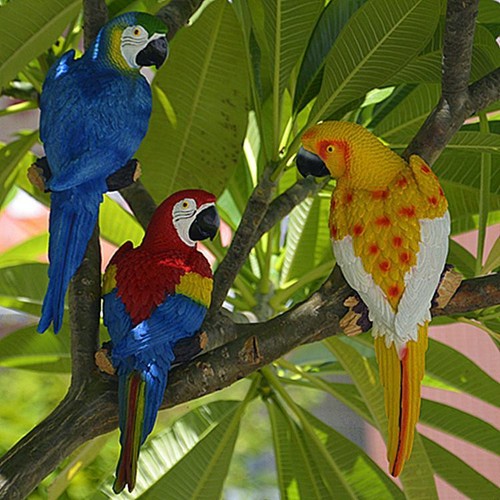 Resin Parrot Statue Wall Mounted Diy Outdoor Garden Tree Decoration Animal Sculp - Picture 13 of 31