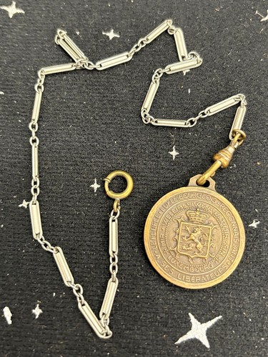 VTG Pendant Queen Elizabeth II 1944 Resembles A Coin Bronze Color W/Watch Fob - Picture 3 of 5