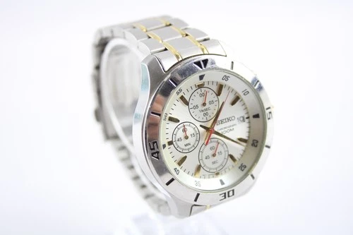 Vintage Seiko Chronograph Two Tone Watch Ref 4T57-00A0 Quartz WORKING