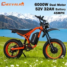 6000W Electric Dirt Bike 52V 32AH for Adults 80N.M*2 E-Mountain bike 45mph US