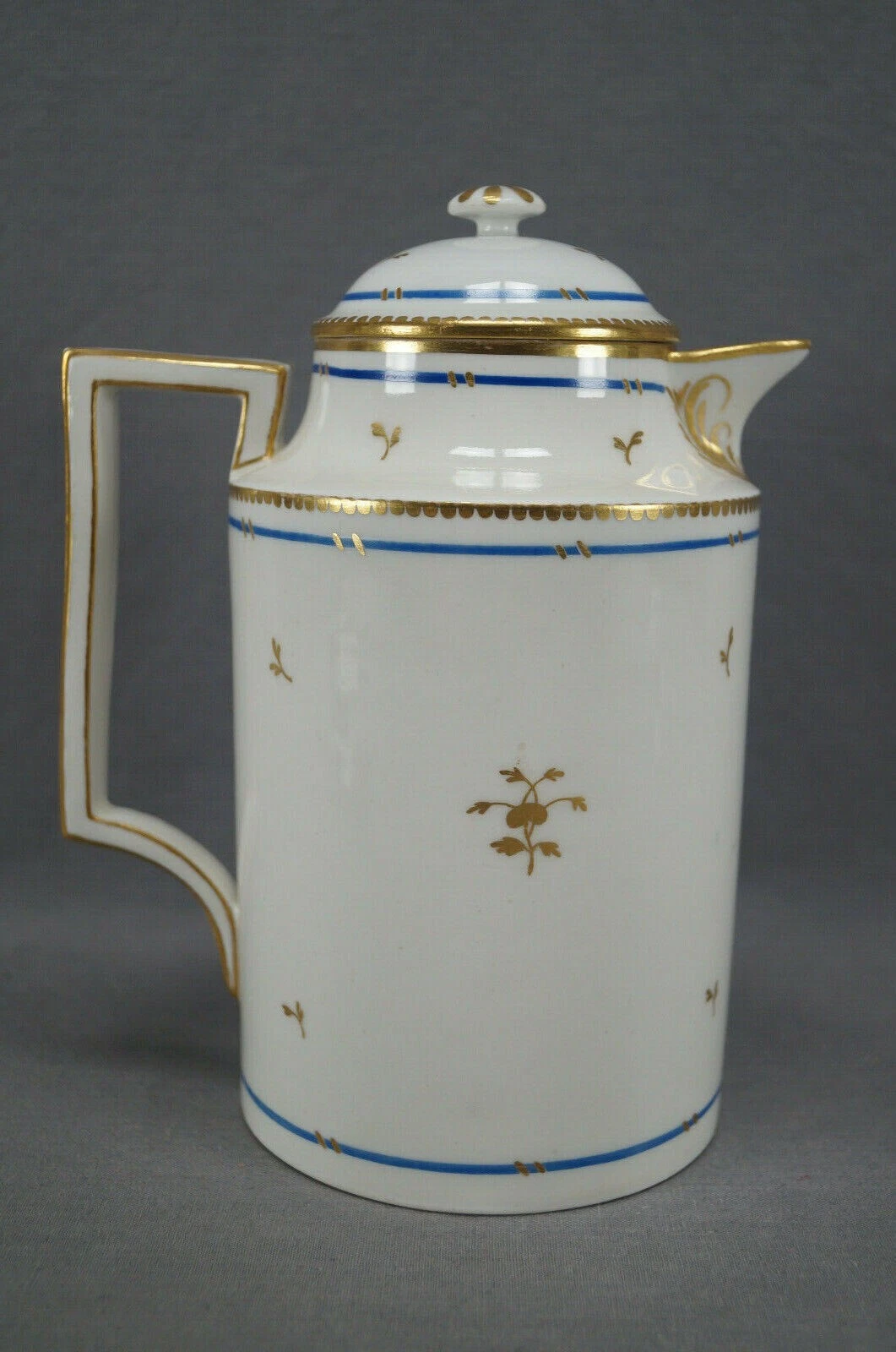 Authentic Royal Vienna Hand Painted Gold Floral & Blue Bands Coffee Pot C. 1803 - Picture 3 of 10