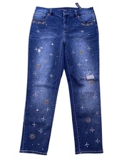 Chico’s Starbursts Embellished So Slimming Girlfriend Slim Ankle Size 1