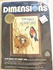 Dimensions Crewel Kit Love Makes My Heart Sing #6101  1982 New
