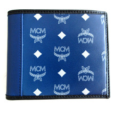 MCM Visetos Blue Monogram Logo Small Bifold Wallet NWT Gift Box