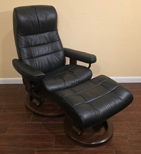 Ekornes Stressless Medium Black "Opal" Leather Recliner Chair  Ottoman
