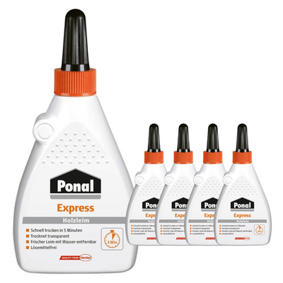 Ponal Express Holzleim, transparenter, schnell trocknender Holzkleber 5 x 120g