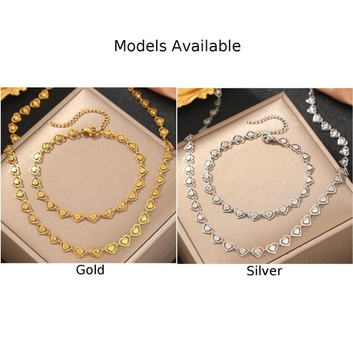 Stainless Steel Adjustable Heart Link Chain Necklace with Matching Bracelet - Picture 4 of 17