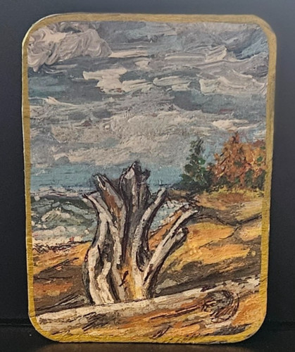 ACEO original acrylic painting coastal driftwood landscap artist AW April Warren