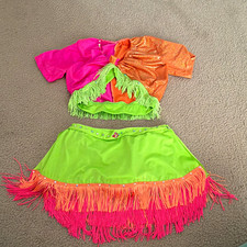 CUSTOM Size MA 2-Piece Multi-Color Fringe Latin Dance Costume Set Top  Skirt