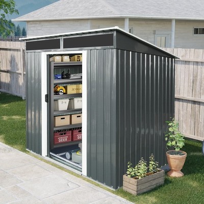 6'x5' Outdoor Metal Storage Shed with Floor Foundation for Garden Tools Backyard