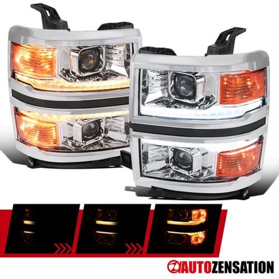 Fit 2014-2015 Chevy Silverado 1500 Sequential LED Signal Projector Headlights