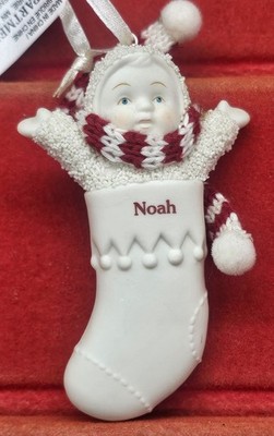 Noah Retro Dept 56 SNOWBABIES Name Porcelain Stocking Christmas Ornament 
