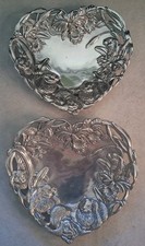 2 Vtg Arthur Court Alum Heart Shape Footed tray/plate bunny floral 11 by 9 1993