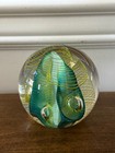 VINTAGE HAL DAVID BERGER SIGNED STUDIO ART GLASS PAPERWEIGHT TEAL GREEN YELLOW — photo 6