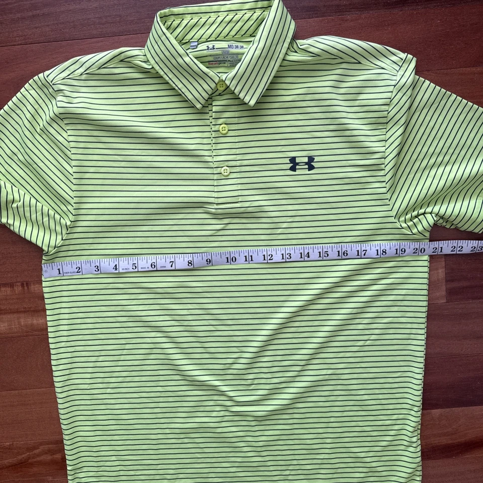 Camisa polo de golf Under Armor suelta HeatGear para hombre con logotipo M a rayas amarillo neón negra Foto 4 de 4