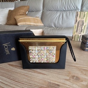Volupte Vintage Compact Mirror Puff Gold/Silver Tone Rhinestones Makeup Case New