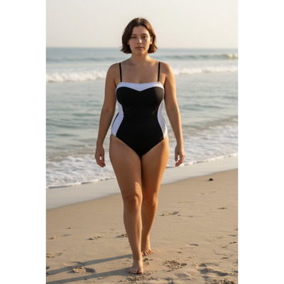 TA3 Framey Strapless One Piece Swimsuit Black White 3X XLong NWT