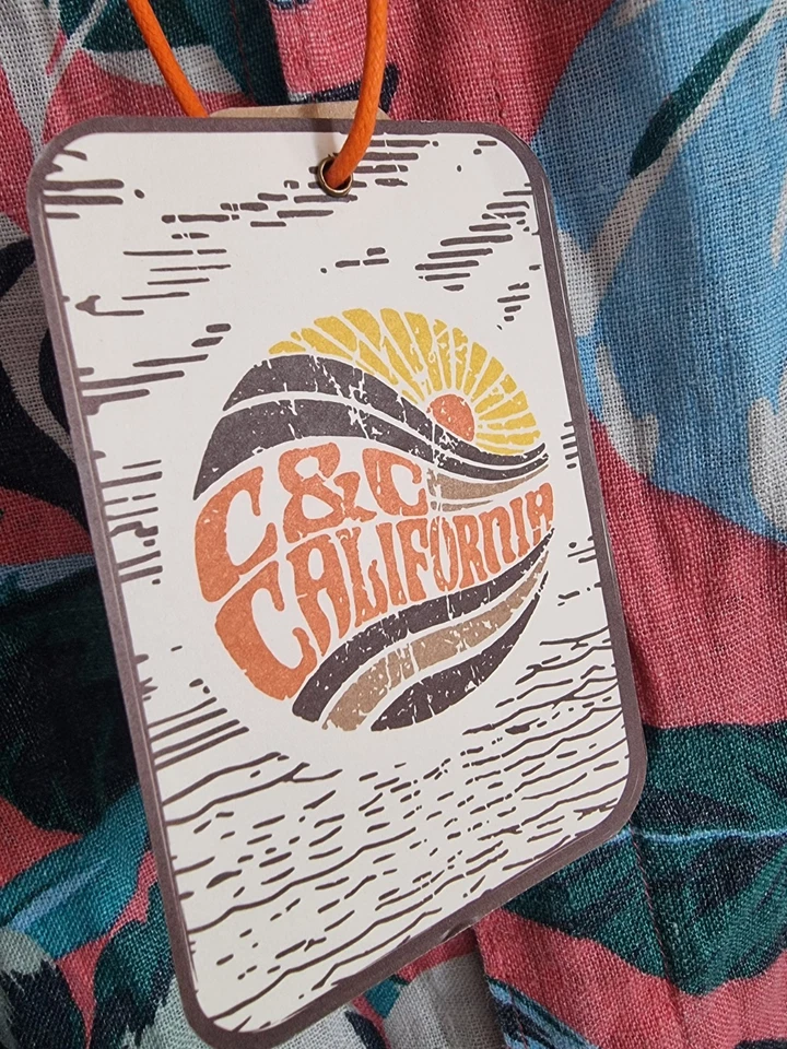 C & C California 100% Linen Button Up Shirt Mens Size S Summer  Bright Tropical. - Image 2 of 4