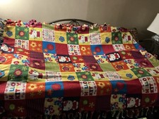 Hello Kitty Handmade Tied Fringe Fleece Blanket, Single Layer, 47  By 67  