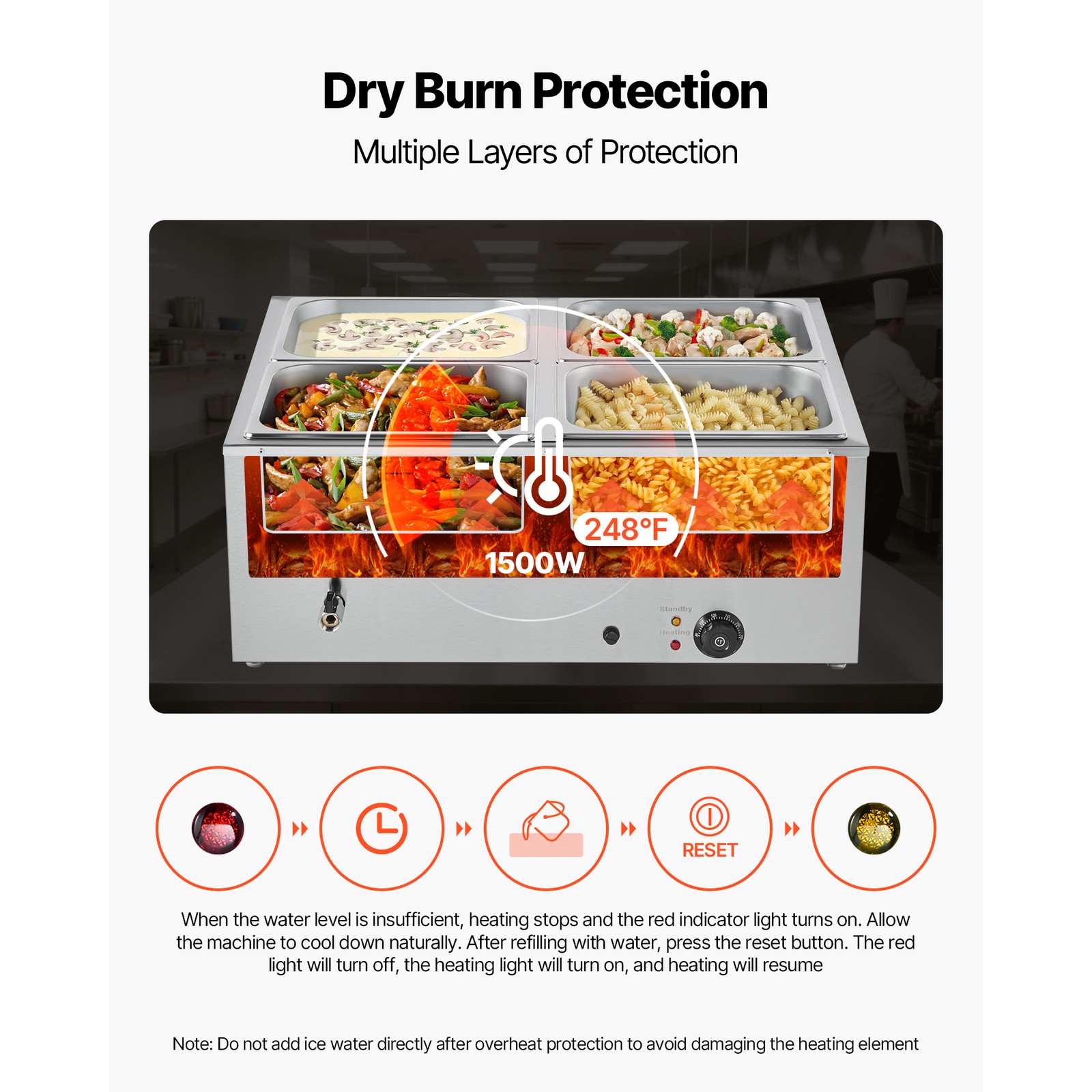 Uimoso Commercial Countertop Food Warmer 4 Pans Buffet Bain Marie Steam Table