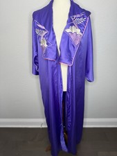 Vintage Natori Womens Robe Size P Small Embroidered Purple Floral Detail