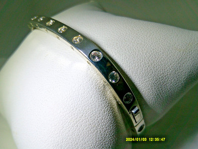 ARMREIF ARMBAND HOCHGLANZPOLIERT MIT WEISSEM ZIRKON IN STERLINGSILBER GEFASST