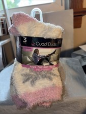 Cuddl Duds Plushfill SOFT lounge Crew Socks Women 3 Pair Pink/White/Gray Sz 4-10
