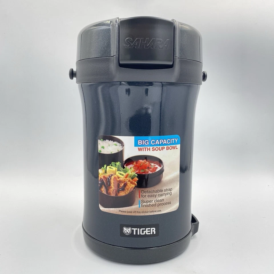 Juego de lonchera de acero inoxidable TIGER Bento con correa para el hombro LWU-A201 gris/azul Foto 3 de 4
