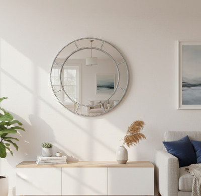 Runder runder silberner Fensterspiegel Handarbeit mit einem kreisförmigen Design Industrial