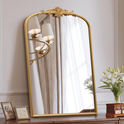 Besdomus Antique Arched Wall Mirror: 24"x36" 36"L x 24"W, Gleaming Gold