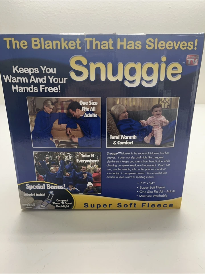 SNUGGIE Original Blanket w/Sleeves Blue Adult Soft Fleece W/Booklight - Image 4 of 4