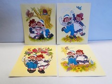 Vintage Raggedy Ann  Andy Art Prints Set of 4 Litho 10" x 8" Cute Nursery BINH2